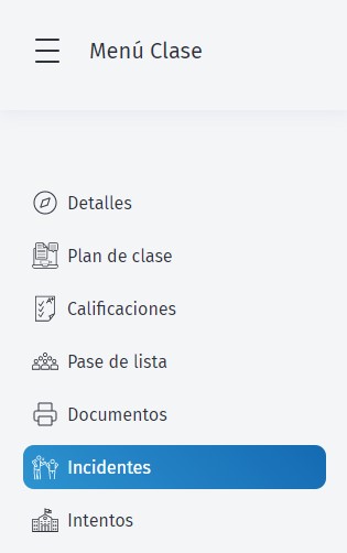 Menu incidentes